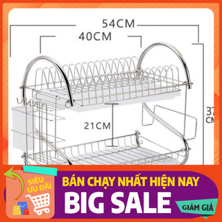 Kệ úp chén bát 2 tầng inox có khay hứng nước
