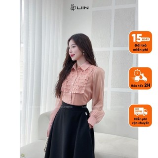 Áo Sơ Mi Nữ Liin Clothing Màu Cam Hồng Phối Bèo Ngực Thời Trang Thiết Kế  SMD341SOR-S24