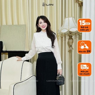 Áo sơ mi Liin Clothing dài tay trắng phối vạt ngực  phong cách tiêu thư AKD583SWH-S24