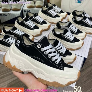 Giày mlb chunky NY đen thấp cổ, Giày mlb độn đế 5cm hách dáng đế nâu mới hàng 11 full bill box túi hộp