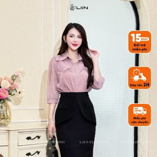 Áo Sơ Mi Tay Lỡ Liin Clothing Chất Liệu Tơ Nhăn Tím Bèo Ngực SML427SPU-S24
