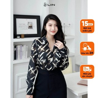 Áo Sơ Mi Liin Clothing Họa Tiết Đen Trắng Chất Liệu Lụa  SMD493PRI-S24
