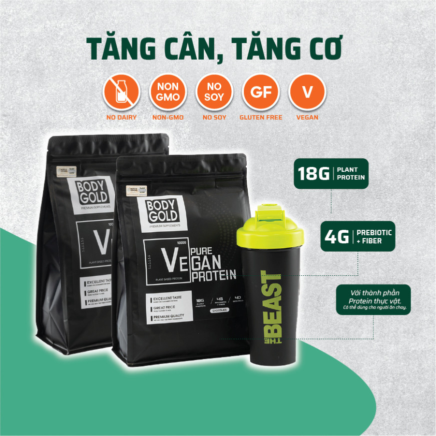 Sữa Tăng Cân Tăng Cơ [COMBO 3 TÚI+ BÌNH LẮC] PROTEIN THỰC VẬT VEGAN PROTEIN TÚI 1KG