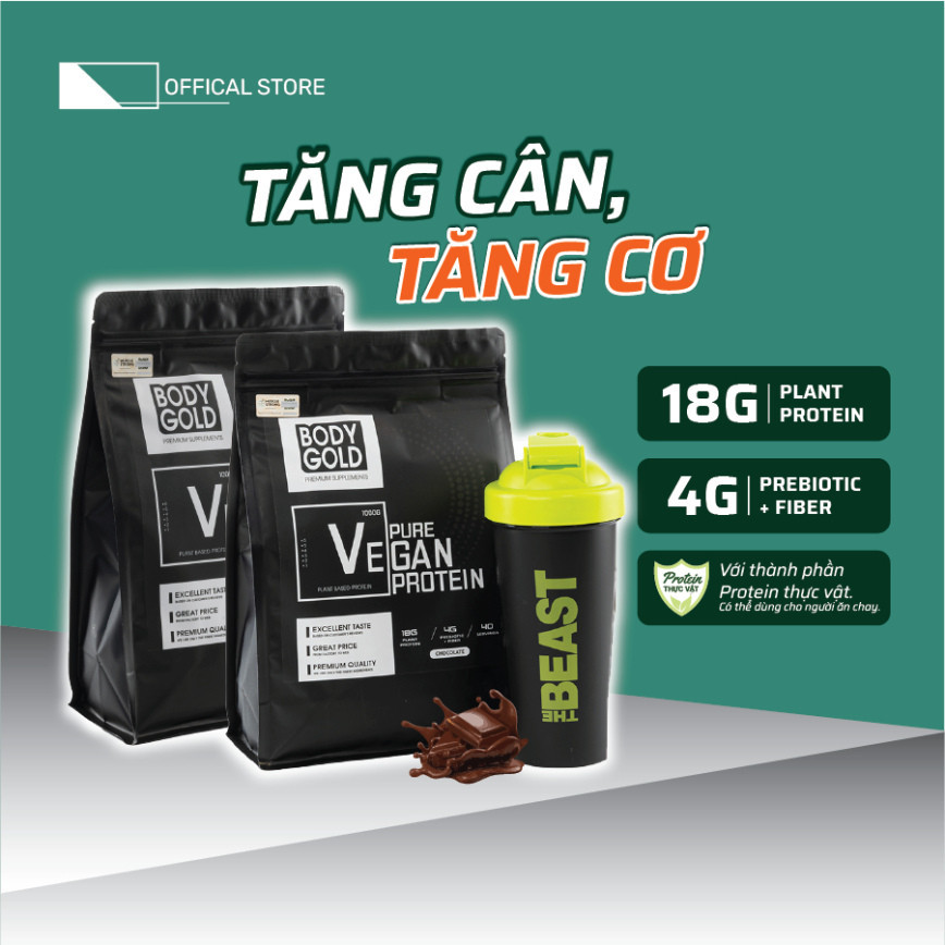 Sữa Tăng Cân Tăng Cơ Protein Thực Vật [COMBO 4 TÚI +BÌNH LẮC] VEGAN PROTEIN BODY GOLD  TÚI 1KG