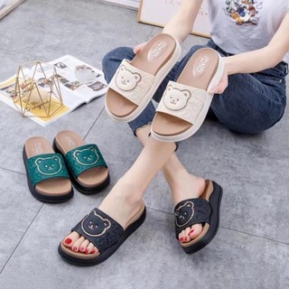 Dép quai ngang nữ 3TDEP, dép lê nữ hình mặt gấu dập nổi, dép nữ xinh cute đi chơi