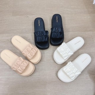 Dép quai ngang nữ 3TDEP, dép lê nữ cao su quai nhún bèo độn đế 3cm, chất liệu cao su non