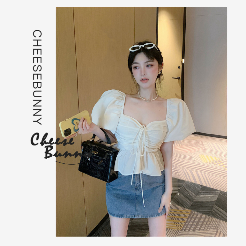 CheeseBunny áo trễ vai tay bồng áo kiểu nữ áo croptop tay phồng áo kiểu hàn quốc áo kiểu bigsize -