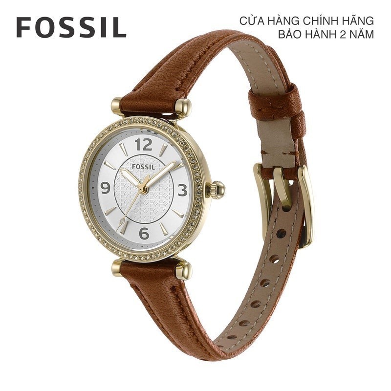 Đồng hồ nữ Fossil Carlie dây da, mặt 28 MM, màu nâu, ES5297