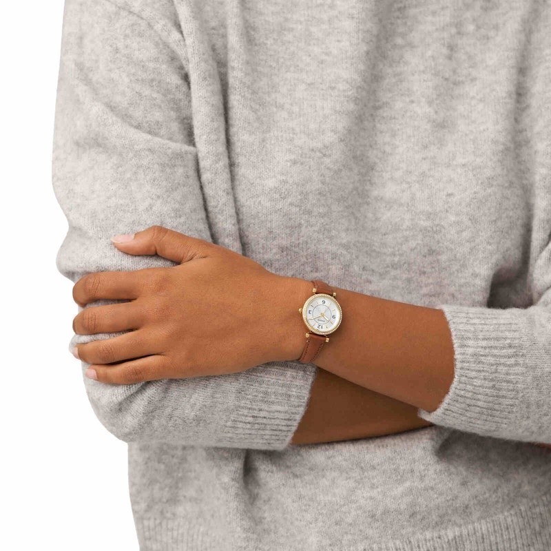 Đồng hồ nữ Fossil Carlie dây da, mặt 28 MM, màu nâu, ES5297
