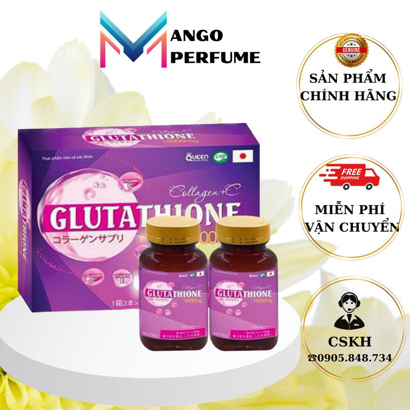 Glutathione 16000mg viên uống trắng da, mờ nám, giảm thâm, nâng tone collagen+C, hộp 60 viên