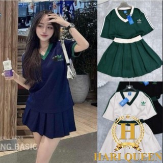 Sét áo phông AĐát cổ V chữ thêu + chân váy-Sét áo váy baby tiều thư siêu xinh hottrend 2024