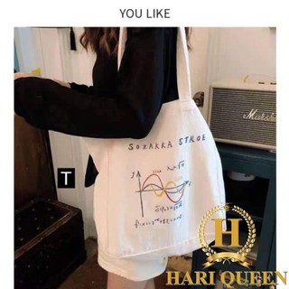 [Túi tote] Túi vải biểu đồ hình Sin và mặt trời Love DTR0819