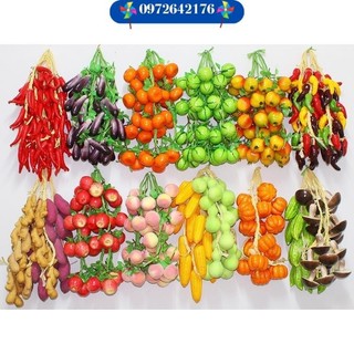Trái cây, củ quả giả - Dây hành, tỏi, ớt, táo, lê, chuối, đào, cam giả trang trí quán ăn, mầm non