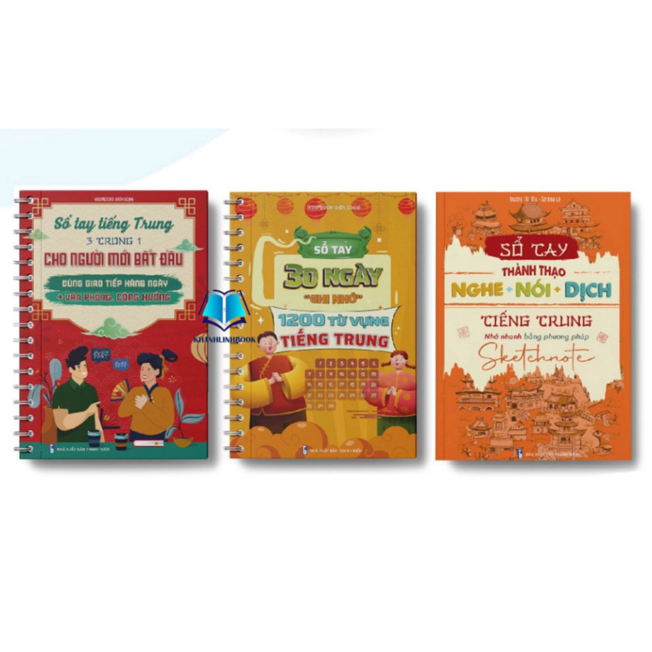 Sách-Combo 30 ngày học tiếng Trung Sổ tay tiếng Trung 3 trong 1, Sổ tay 1200 từ vựng, Sổ tay thành t