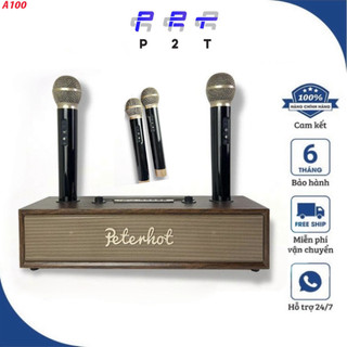 Loa bluetooth karaooke peterhot A100 tặng 2 micro, Loa karaoke gia đình công suất 40W, vỏ gỗ sang trọng, hát siêu hay