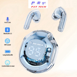 Tai nghe bluetooth không dây gaming Ultrapods Pro cảm ứng vỏ trong suốt đèn led có mic đàm thoại âm thanh hifi bass mạnh