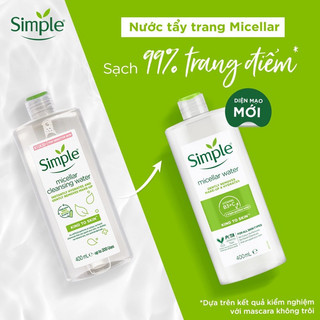 Nước tẩy trang Simple Micellar làm sạch 99% trang điểm, cho da thoáng mịn tức thì
