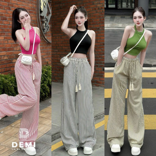 Quần nữ suông ống rộng đũi kẻ sọc, Quần Ullzang dáng cao