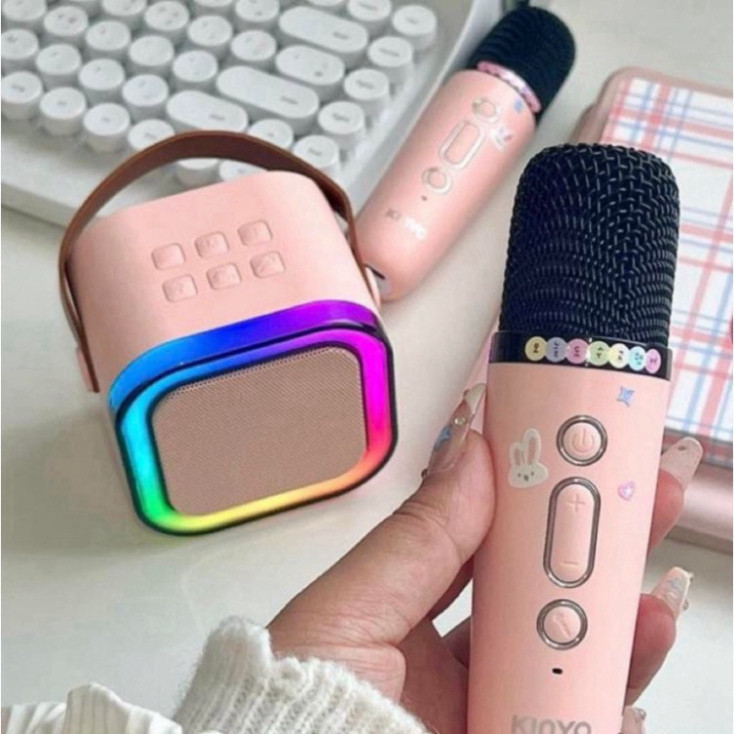 Loa bluetooth karaoke Kinyo K12 tặng kèm 2 mic và sticker,loa karaoke không dây âm thanh bass hay cùng đèn led có BH | BigBuy360 - bigbuy360.vn