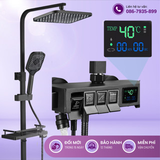 Bộ vòi hoa sen 4 nút bấm Hiển thị nhiệt độ qua màn hình LED thế hệ mới - Màu đen