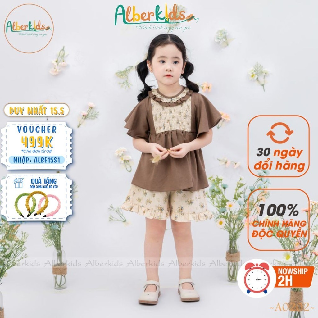 Sét đồ bé gái Alberkids áo phối hoa quần hoa công chúa cho bé gái 5,6,7,8,9,10,11,12 tuổi A0202