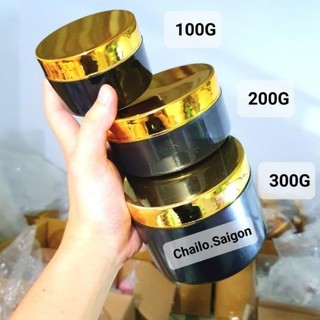 Hủ đựng kem body 200g, hủ thân đen, nắp xi vàng