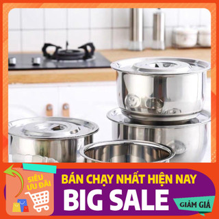 Sét 5 bát tô inox kèm nắp đậy dùng được bếp từ