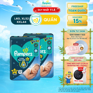 Combo 2 Tã Quần PAMPERS Ngon Giấc Khô Thoáng Suốt Đêm Size L30/ XL26/ XXL22