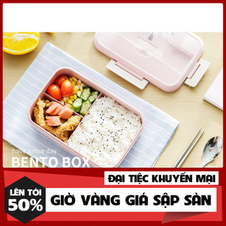 Hộp cơm lúa mạch 3 ngăn kèm đũa thìa inox