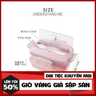 Hộp cơm lúa mạch 3 ngăn kèm đũa thìa inox
