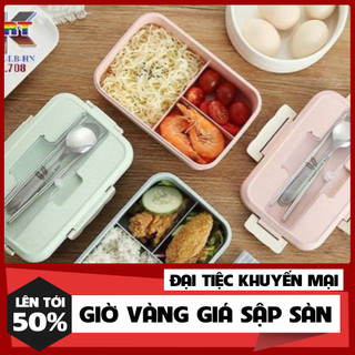 Hộp cơm lúa mạch 3 ngăn kèm đũa thìa inox