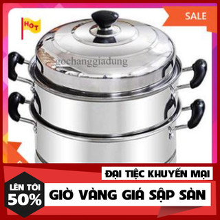Nồi hấp inox 3 tầng tặng kèm 2 vỉ hấp size 28cm
