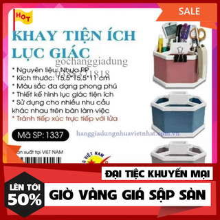 Khay tiện ích lục giác 5 ngăn để bàn nhựa Việt Nhật, khay đựng đồ đa năng màu xinh xắn