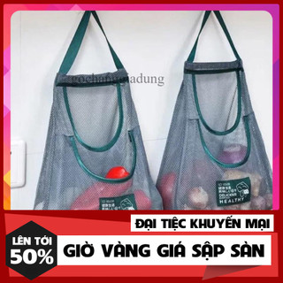 Túi lưới 2 ngăn đựng hành tỏi rau củ quả đồ khô treo tường chống ẩm mốc tiện ích nhà bếp nhà bếpu