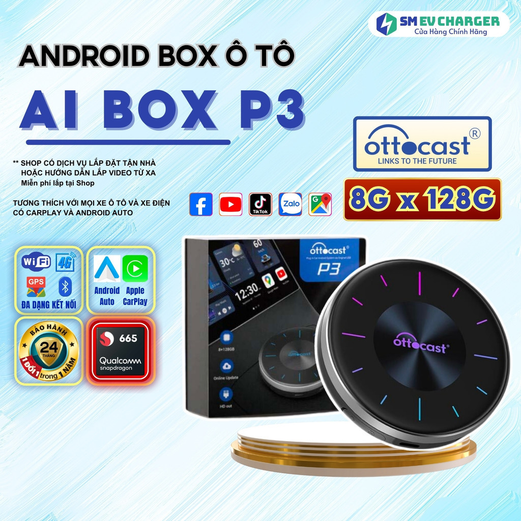 Android Box Ottocast AI P3 - Biến màn hình zin Ô TÔ thành màn hình Android - SMEV Chính hãng