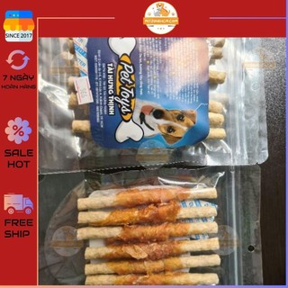 Pet Snack THT MS: 966 6 cây - Xương gậm da bò quấn thịt | sạch răng cho chó cún