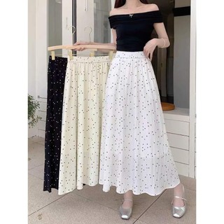 Chân váy xòe dáng dài chân váy chấm bi dáng xòe 2 lớp cạp chun hàng qc