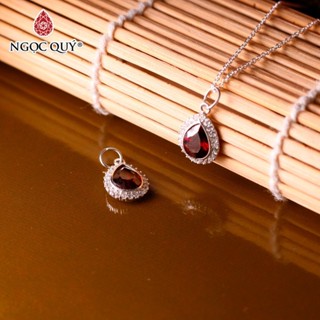 Mặt dây chuyền bạc đính đá Garnet hình giọt lệ - Ngọc Quý 