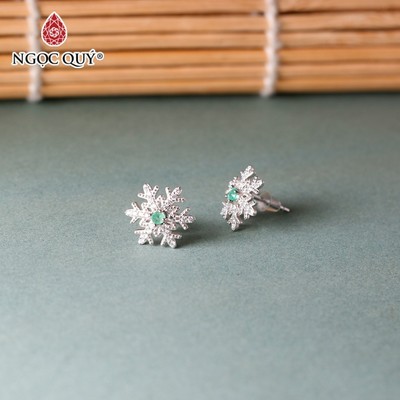 Bông tai đính đá emerald hạt 2mm - Ngọc Quý