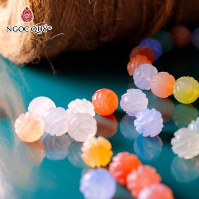 Hạt lẻ đá fluorite khắc hoa mẫu đơn hạt 10mm - Ngọc Quý