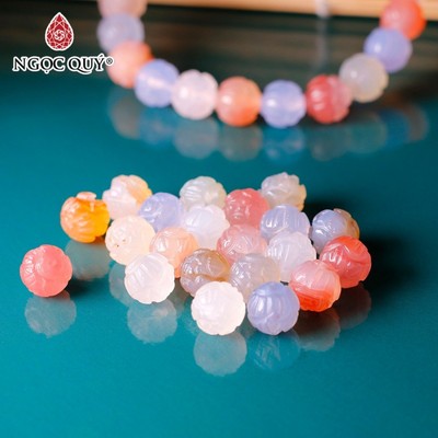 Hạt lẻ đá fluorite khắc hoa sen hạt 8mm