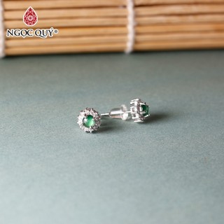 Bông tai bạc đính đá ngọc phỉ thúy hạt 4mm - Ngọc Quý