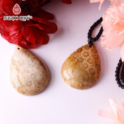 Mặt dây chuyền hình giọt nước đá san hô hóa thạch - Ngọc Quý