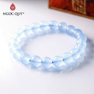 Vòng tay hạt trơn đá chalcedony xanh biển - Ngọc Quý