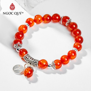 Vòng tay đá mã não đỏ phối charm bạc cung hoàng đạo - Ngọc Quý