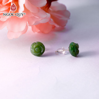Bông tai hoa hồng đá Nephrite Jade - Ngọc Quý