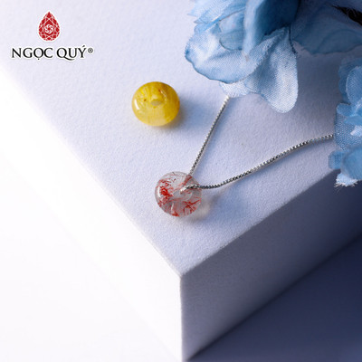 Dây chuyền S925 mặt đá đồng điếu đá thạch anh tóc Rutilated Quartz size nhí- Ngọc Quý