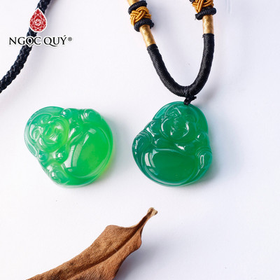 Mặt dây chuyền phật Di Lặc đá mã não xanh - Ngọc Quý