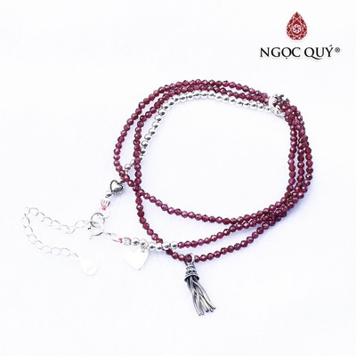 Vòng 3 line Garnet 4mm mài giác phối charm S925 Mẫu VC0347 - Ngọc Quý