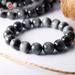Vòng hạt trơn đá mắt hổ xám - Ngọc Quý
